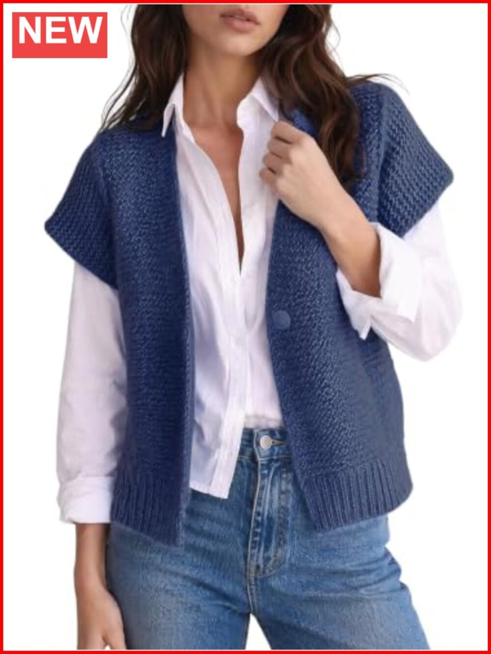 Cropped Knit Sweater Vest V-Neck Short Sleeve Cardigan